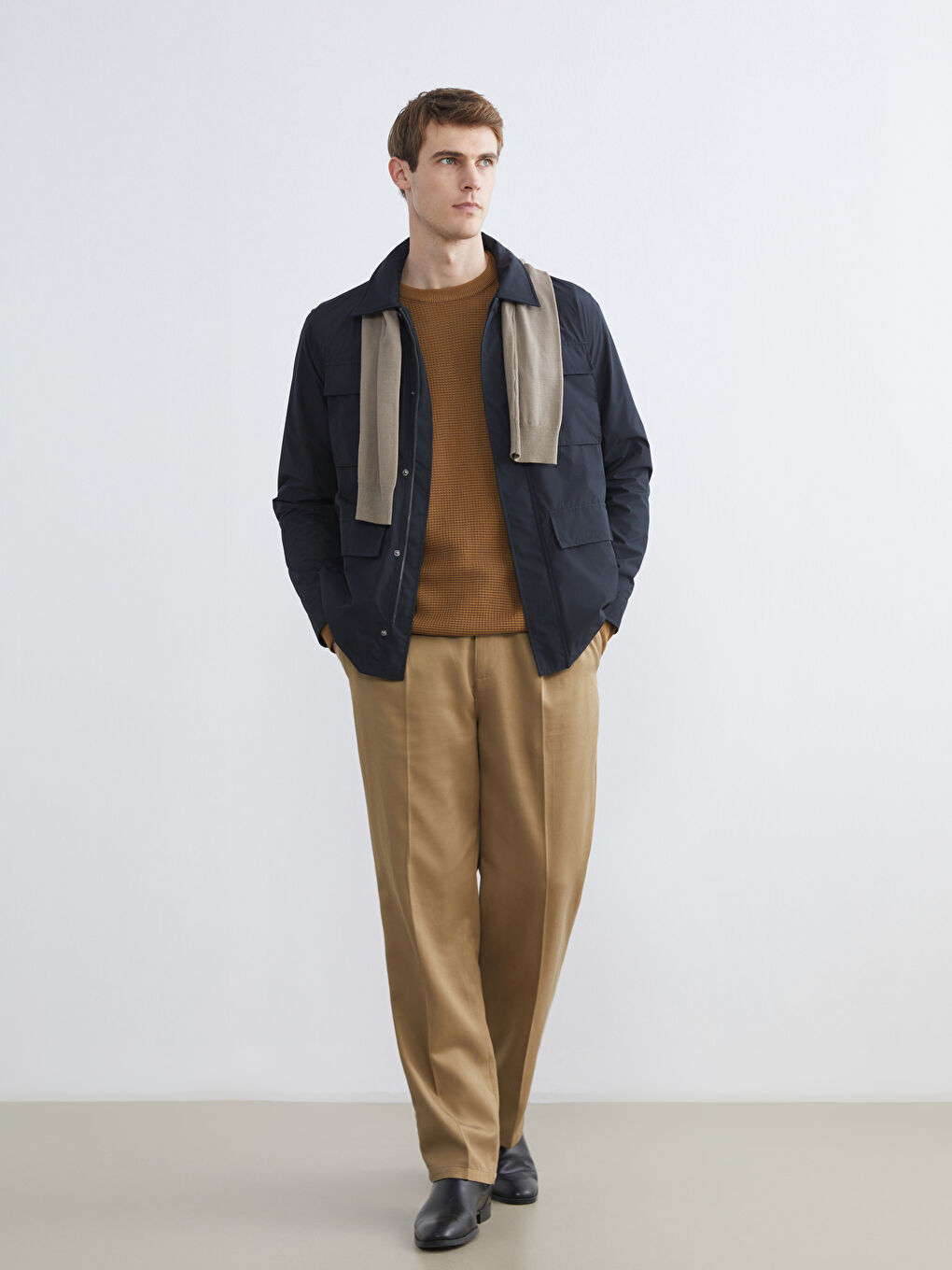 Lacivert Standart Kalıp Gömlek Yaka Erkek Mont-1