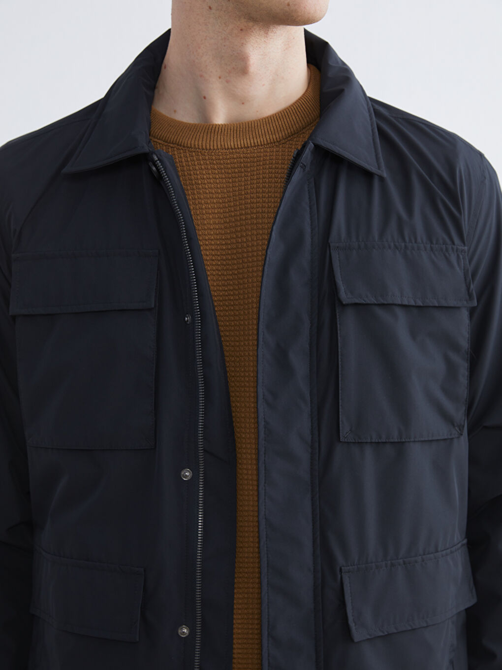 Lacivert Standart Kalıp Gömlek Yaka Erkek Mont-2