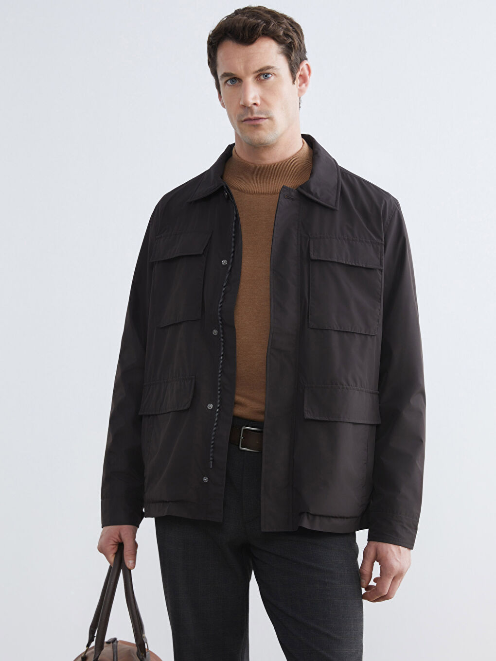 Kahverengi Standart Kalıp Gömlek Yaka Erkek Mont