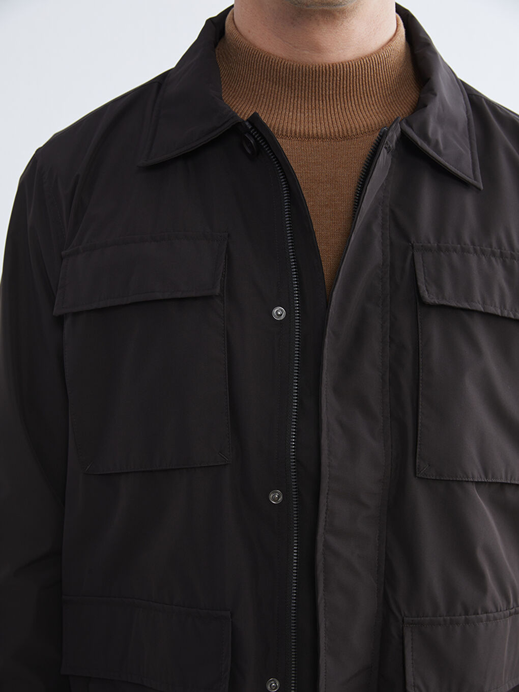 Kahverengi Standart Kalıp Gömlek Yaka Erkek Mont-2