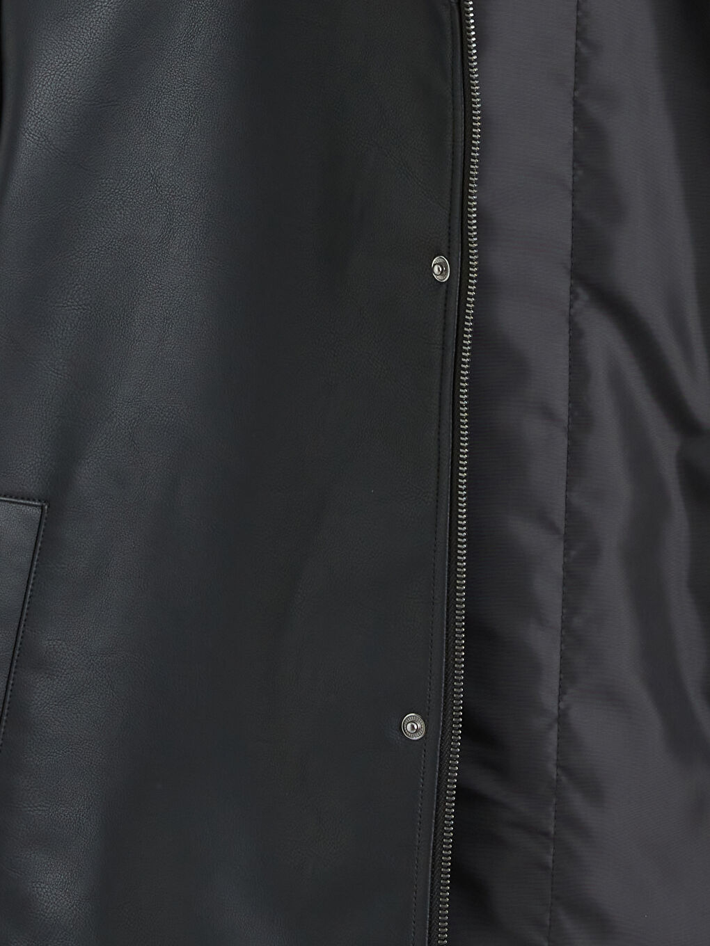 Siyah Standart Kalıp Erkek Deri Görünümlü Mont-6