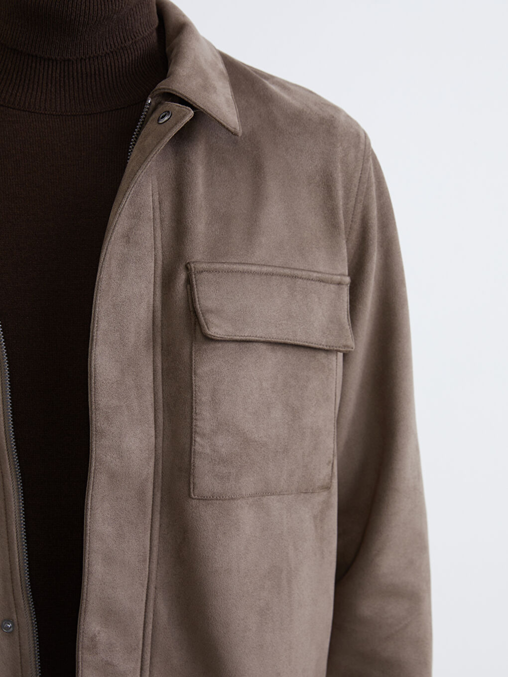 Bej Standart Kalıp Süet Görünümlü Erkek Mont-2