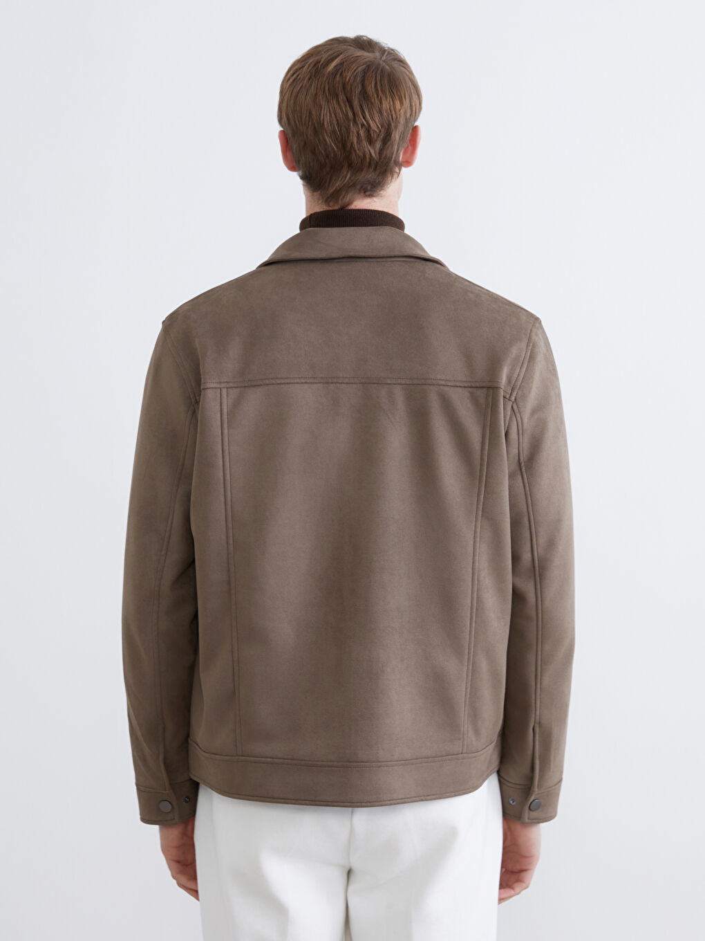 Bej Standart Kalıp Süet Görünümlü Erkek Mont-4