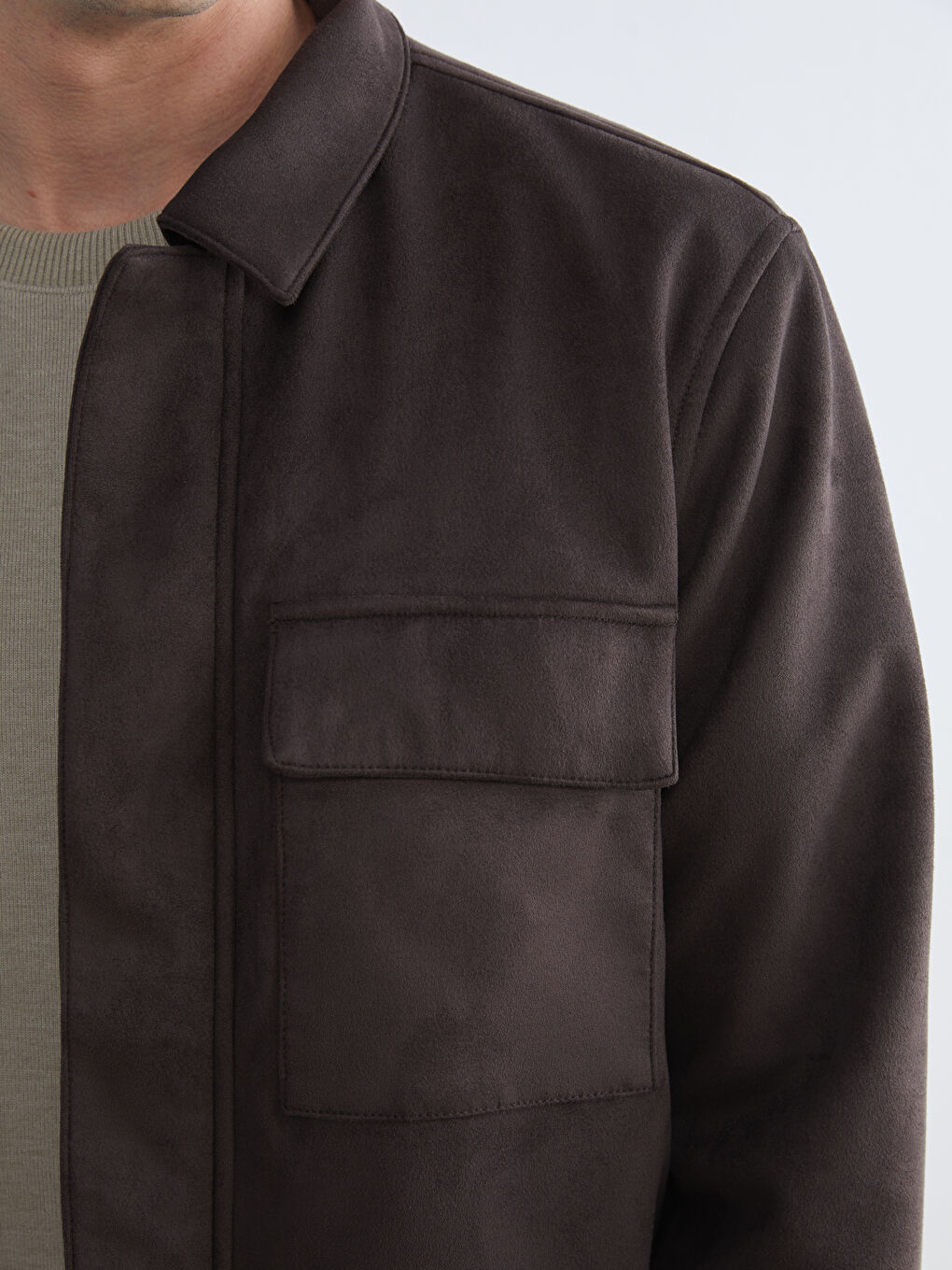 Kahverengi Standart Kalıp Süet Görünümlü Erkek Mont-2