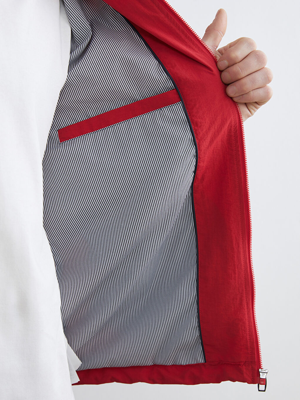 Kırmızı Standart Kalıp Kapüşonlu Erkek Yağmurluk-3