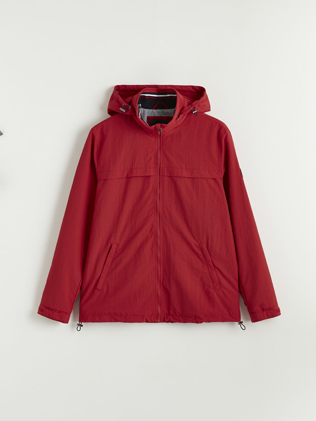 Kırmızı Standart Kalıp Kapüşonlu Erkek Yağmurluk-5