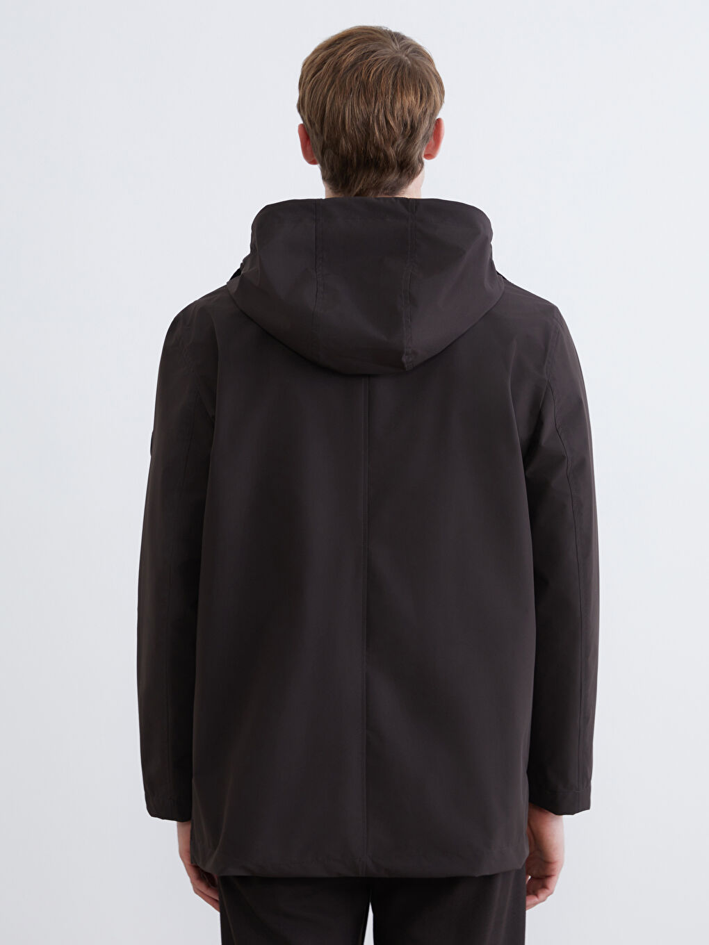 Kahverengi Standart Kalıp Kapüşonlu Erkek Yağmurluk-4