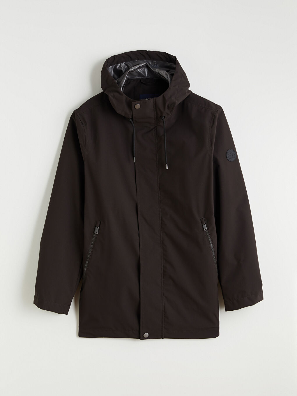 Kahverengi Standart Kalıp Kapüşonlu Erkek Yağmurluk-5