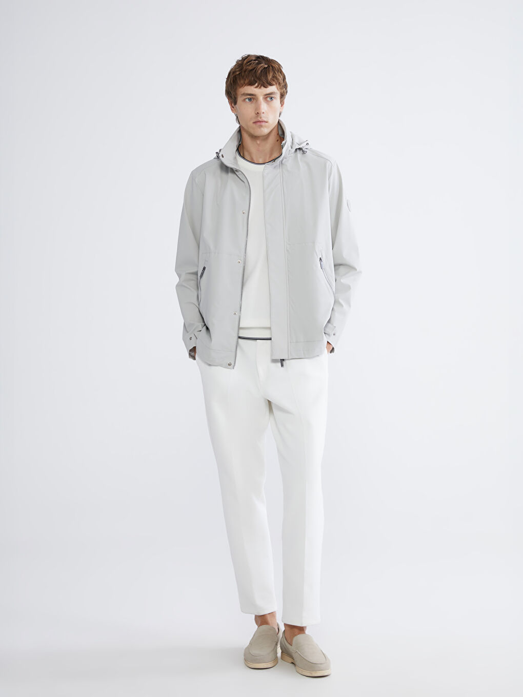 Gri Standart Kalıp Kapüşonlu Erkek Yağmurluk-3