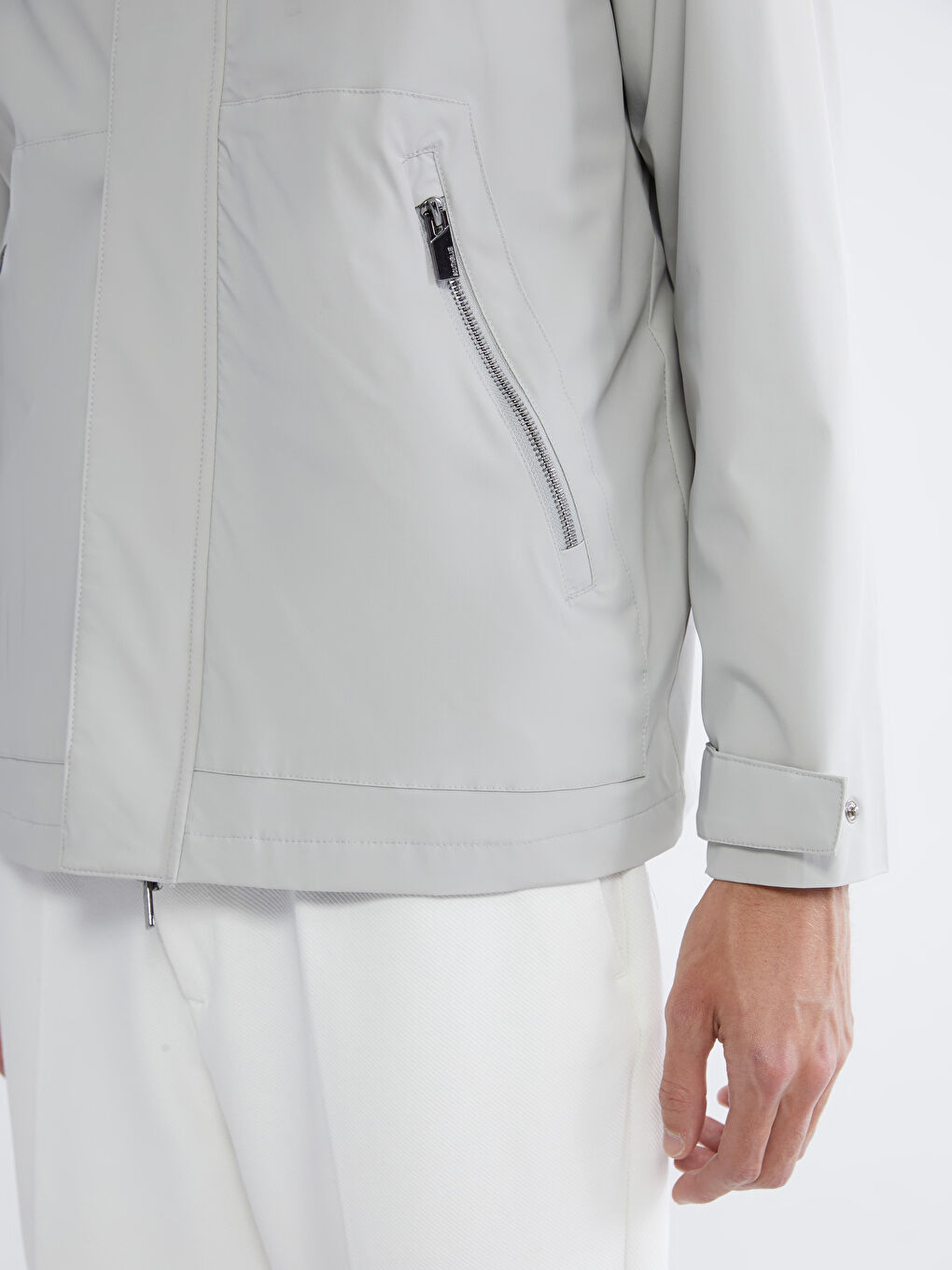 Gri Standart Kalıp Kapüşonlu Erkek Yağmurluk-6