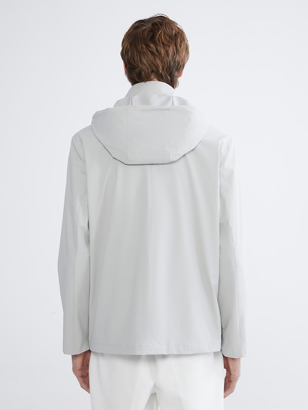 Gri Standart Kalıp Kapüşonlu Erkek Yağmurluk-7