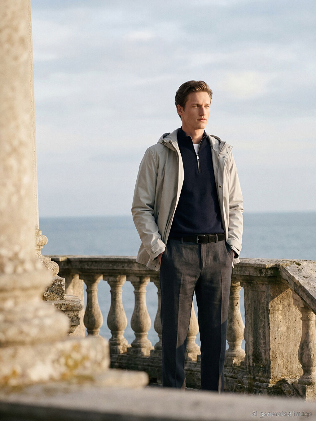 Gri Standart Kalıp Kapüşonlu Erkek Yağmurluk-1