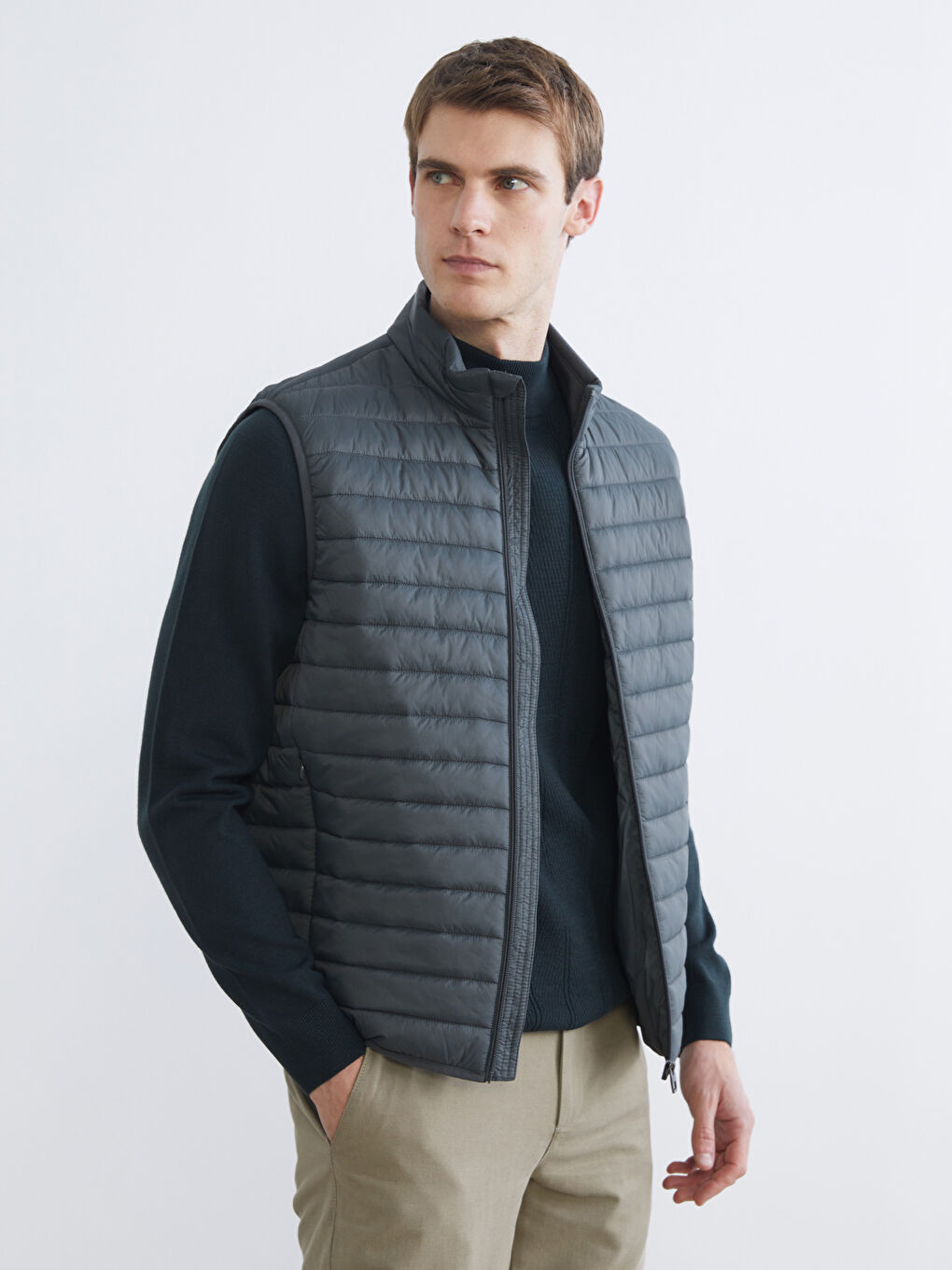 Petrol Dik Yaka Erkek Şişme Yelek