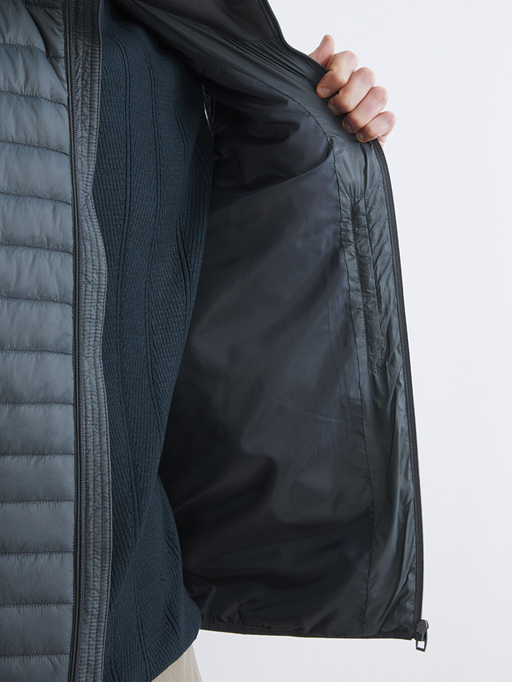 Petrol Dik Yaka Erkek Şişme Yelek-3