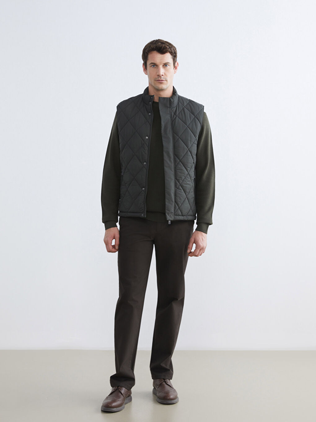 Haki Standart Kalıp Dik Yaka Erkek Şişme Yelek-1