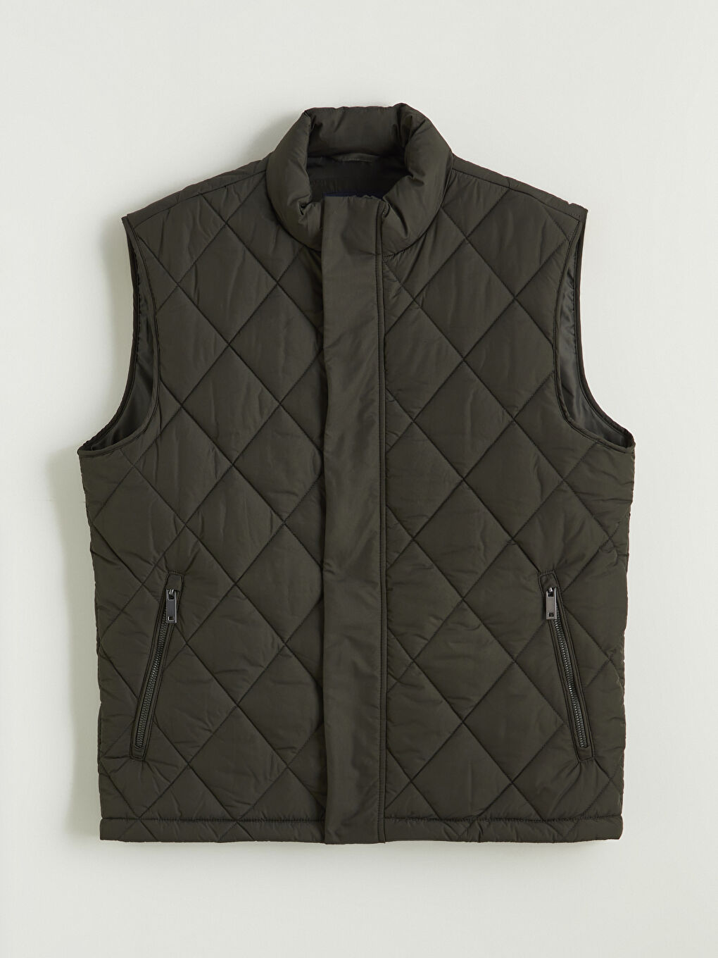 Haki Standart Kalıp Dik Yaka Erkek Şişme Yelek-5