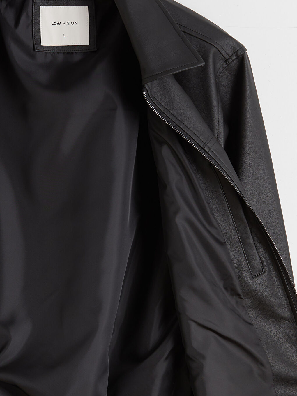 Siyah Standart Kalıp Gömlek Yaka Erkek Deri Görünümlü Mont-6