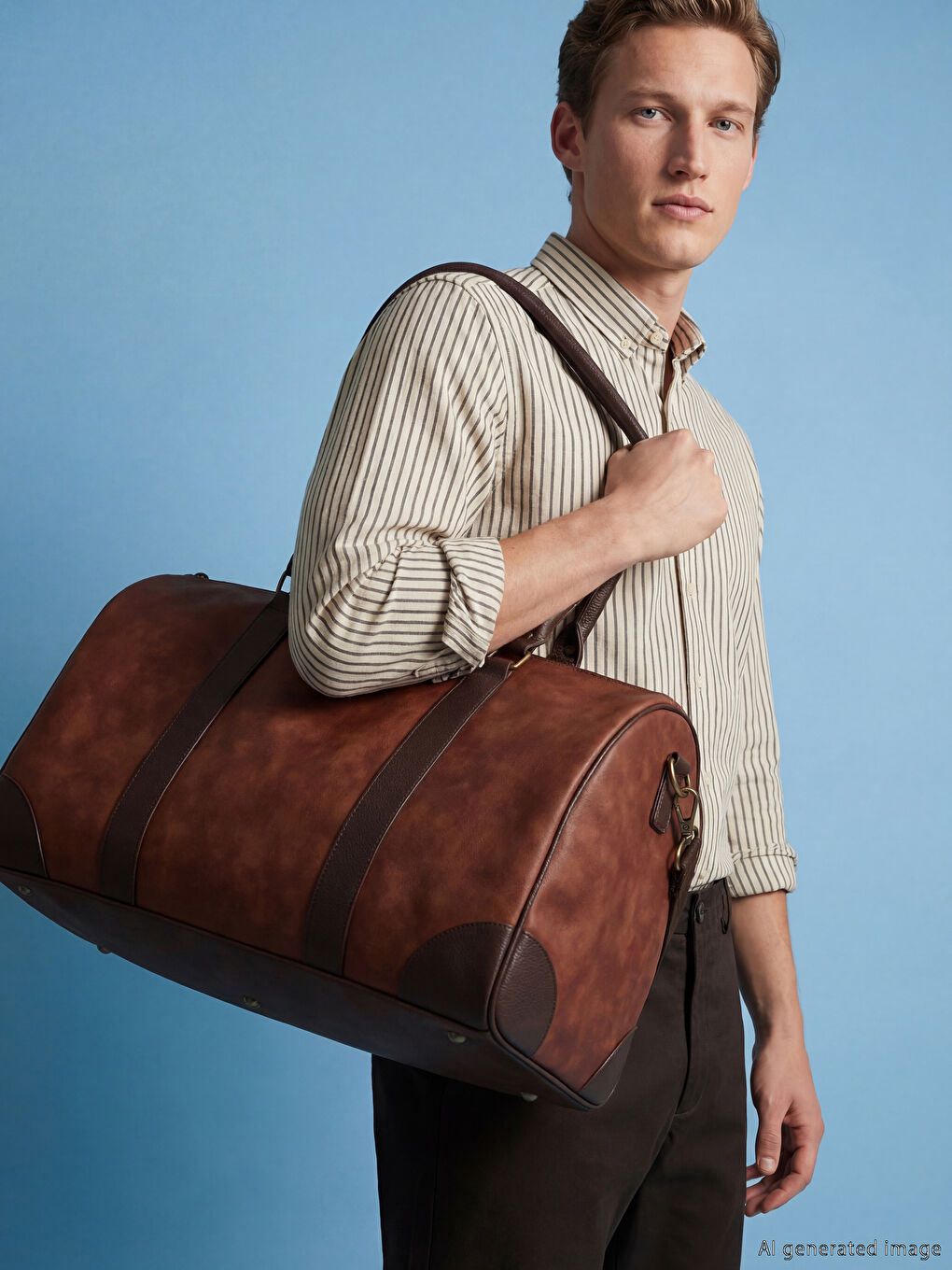 Kahverengi Süet Görünümlü Erkek Spor Çantası