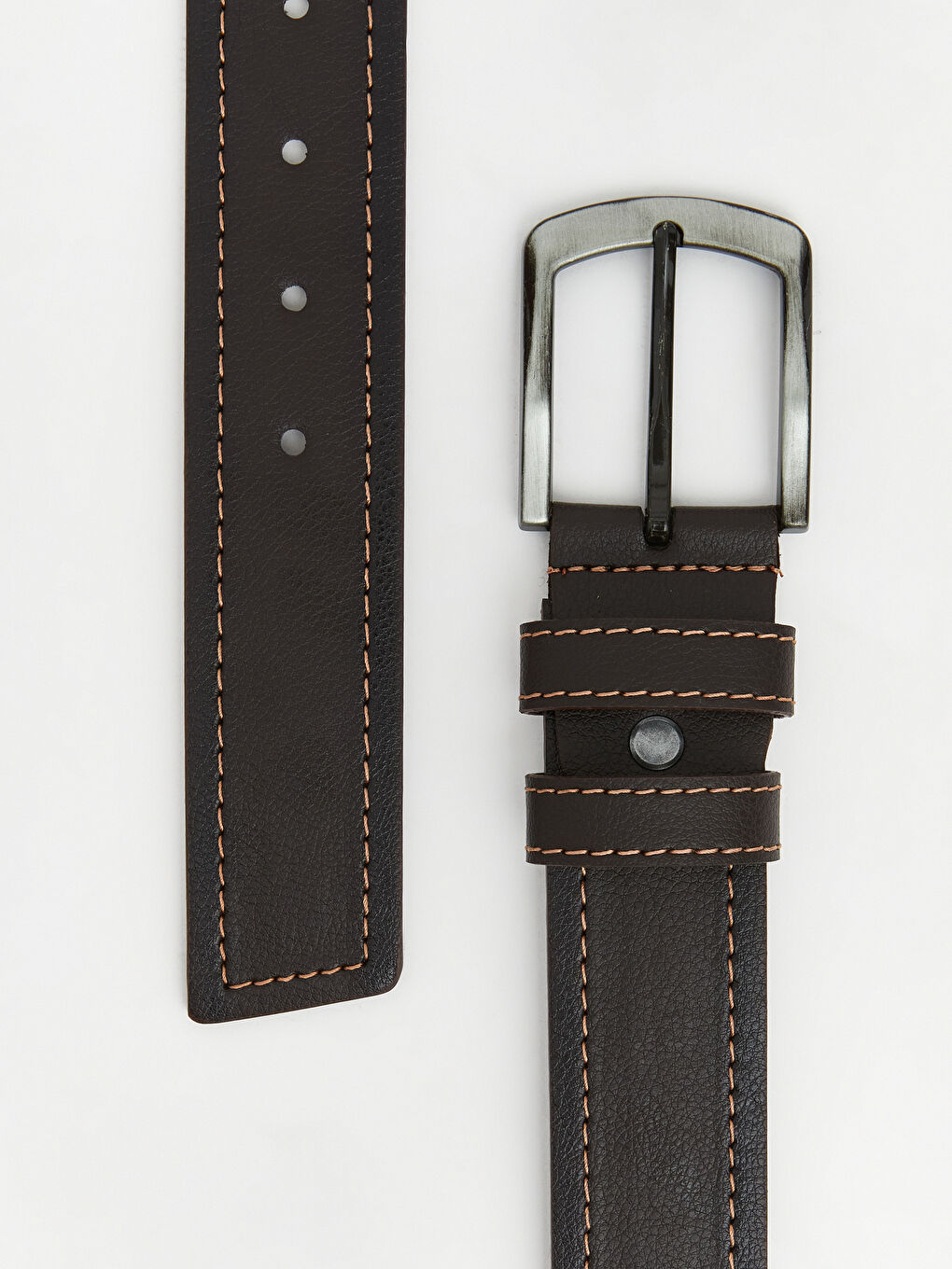 Kahverengi Deri Görünümlü Dekoratif Dikişli Erkek Kemer-2