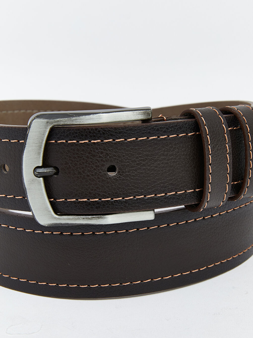Kahverengi Deri Görünümlü Dekoratif Dikişli Erkek Kemer-3