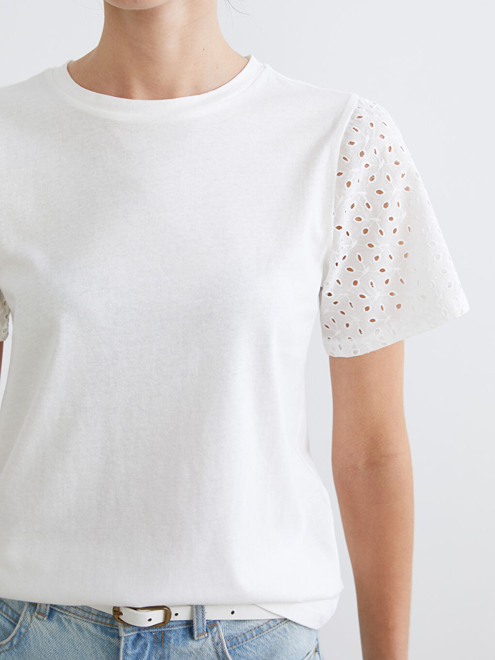 Crew Neck Lace Detailed Blouse-2