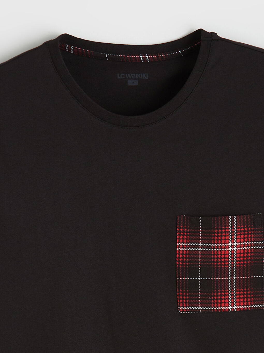 Siyah Bisiklet Yaka Ekose Erkek Pijama Üst-4