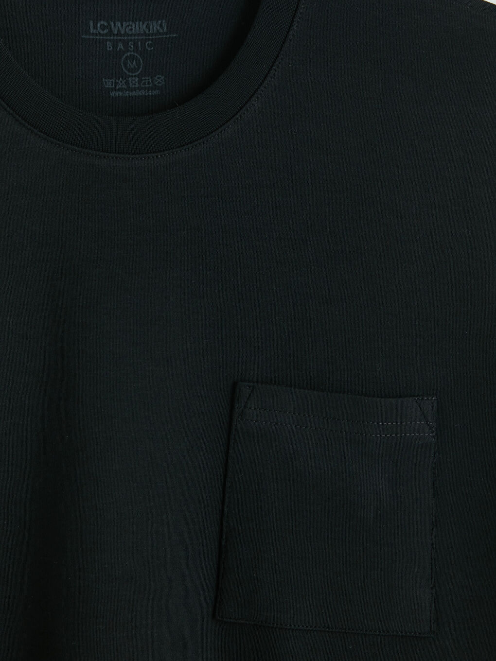 Siyah Bisiklet Yaka Penye Erkek Tişört-2