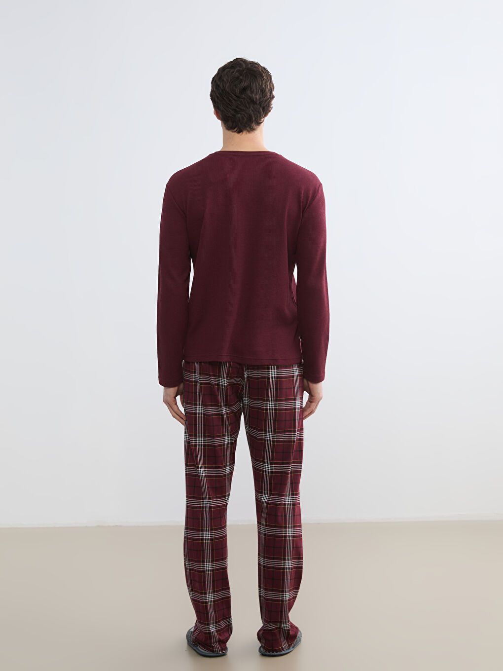 Bordo Standart Kalıp Ekose Erkek Pijama Altı-1