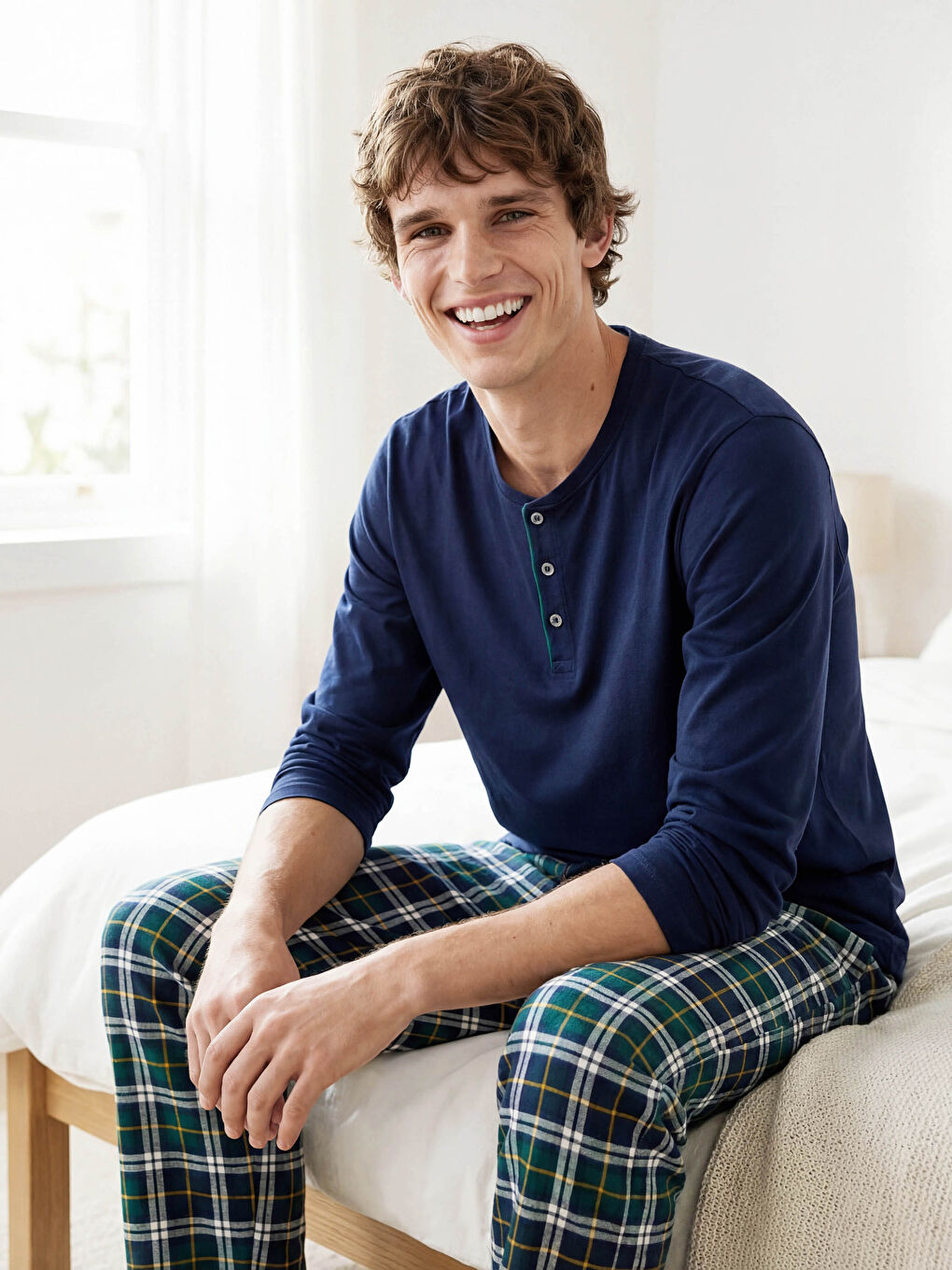 Regular Fit Plaid Men's Pyjamas Set