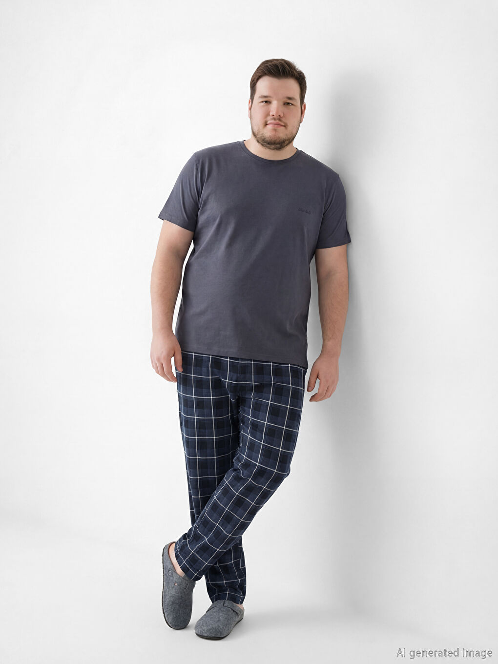 Antrasit Standart Kalıp Erkek Pijama Takımı-3