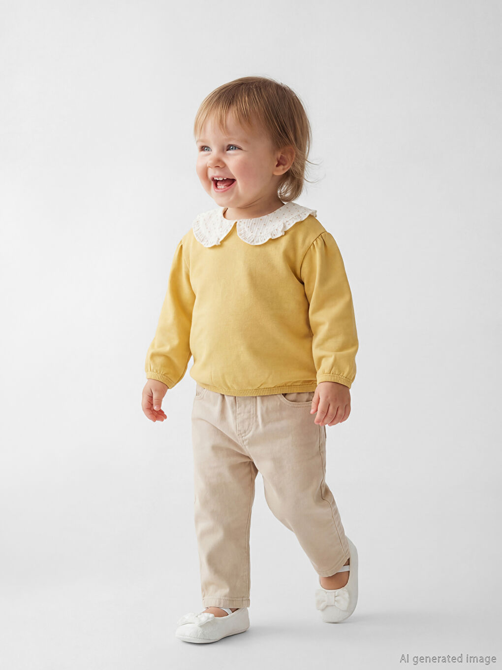 Bej Beli Lastikli Kız Bebek Pantolon