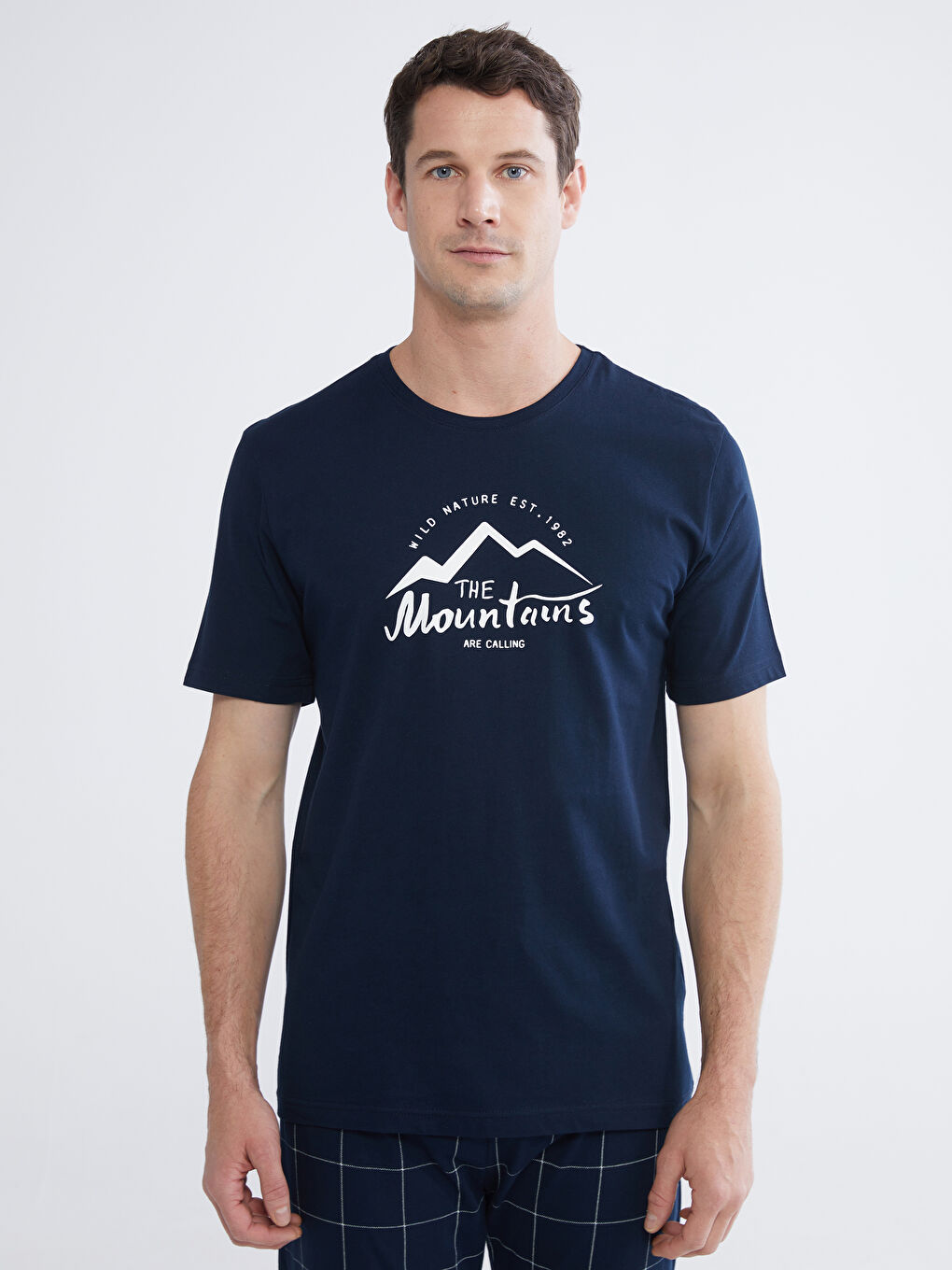 Lacivert Standart Kalıp Baskılı Erkek Pijama Takım-1