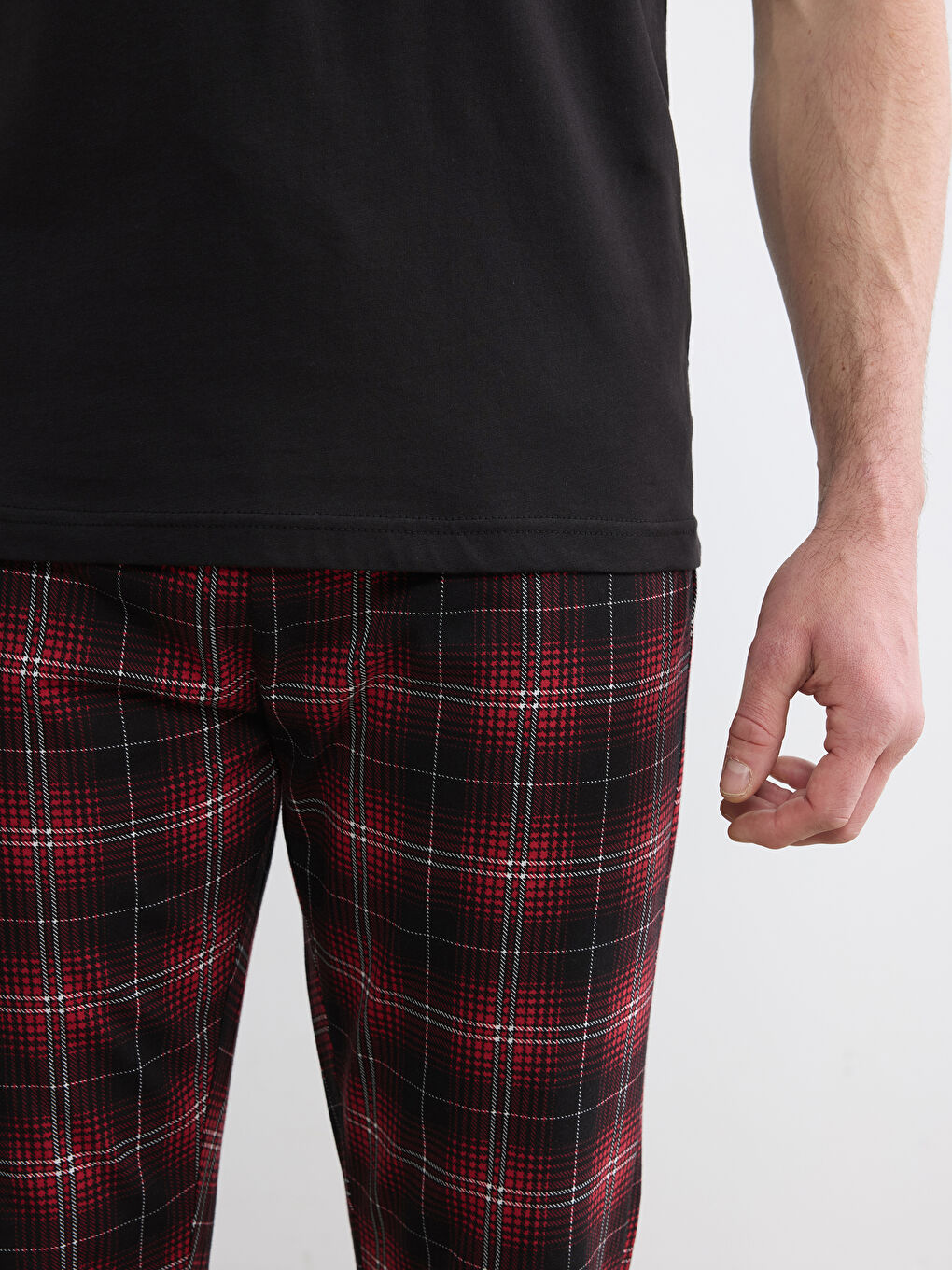 Bordo  Standart Kalıp Ekose Baskılı Erkek Pijama Takım-3