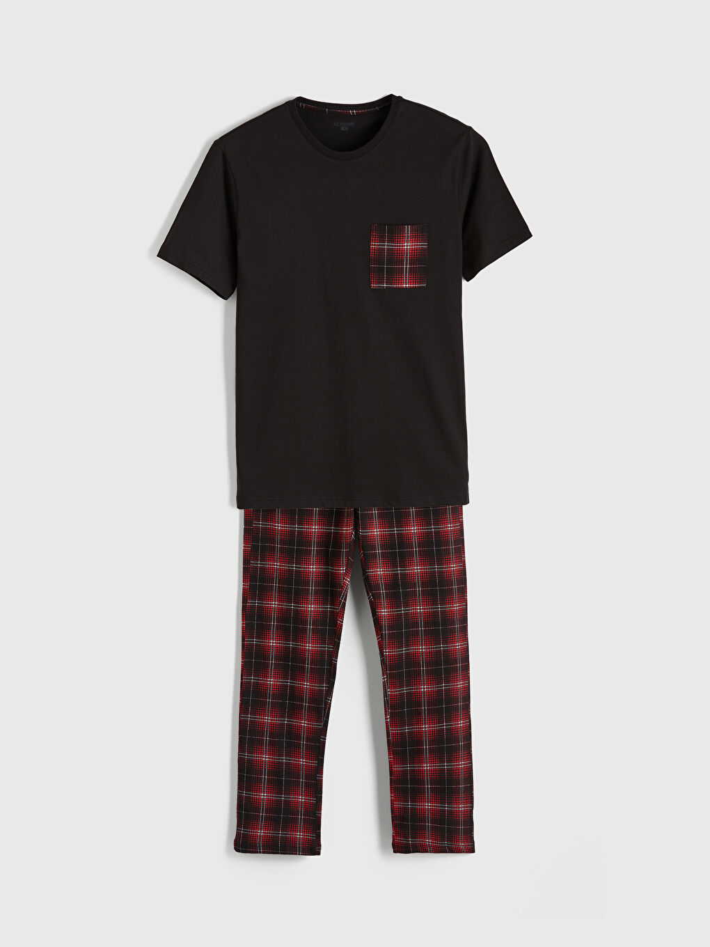 Bordo  Standart Kalıp Ekose Baskılı Erkek Pijama Takım