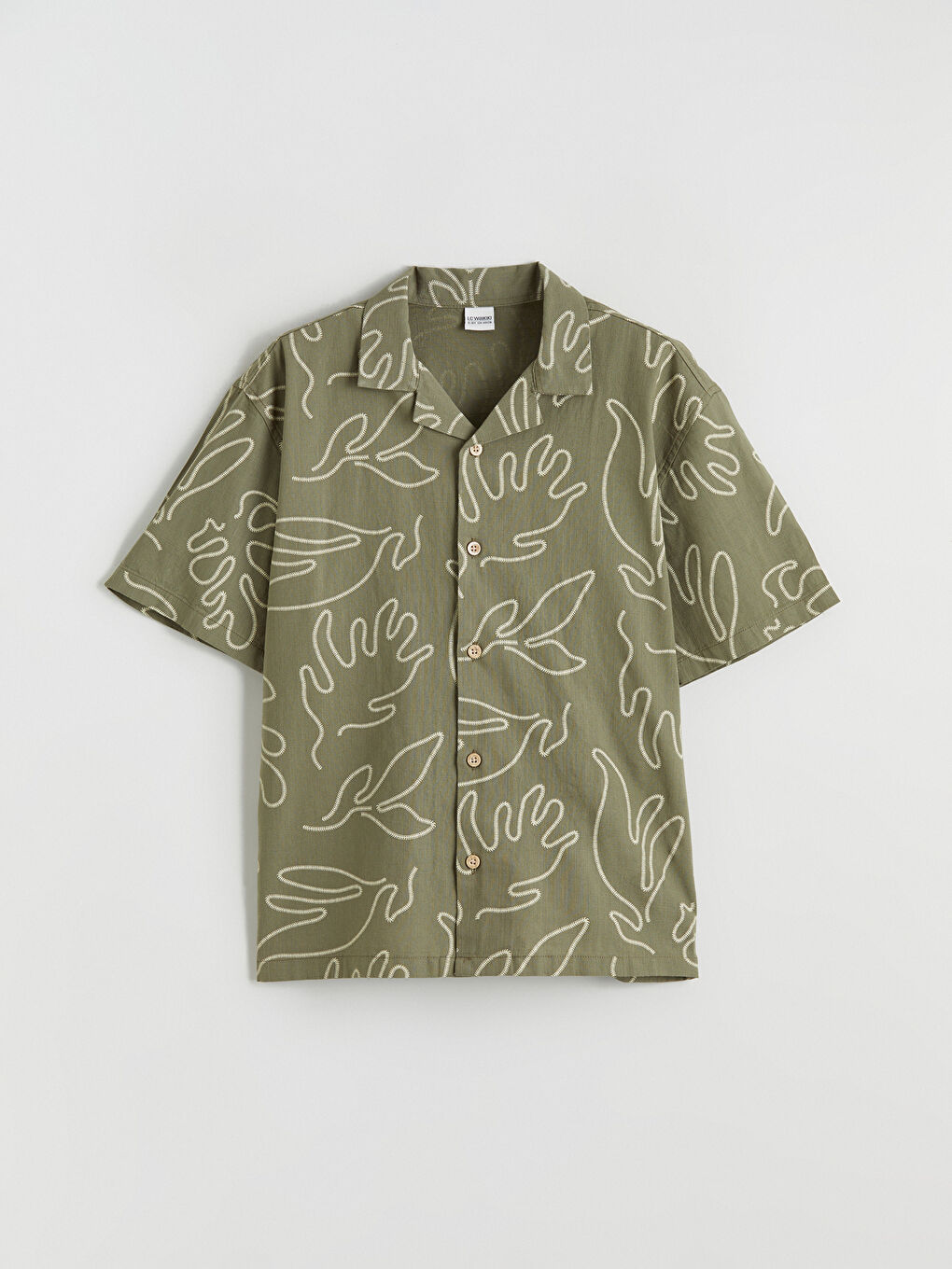 Haki Kısa Kollu Desenli Erkek Çocuk Gömlek