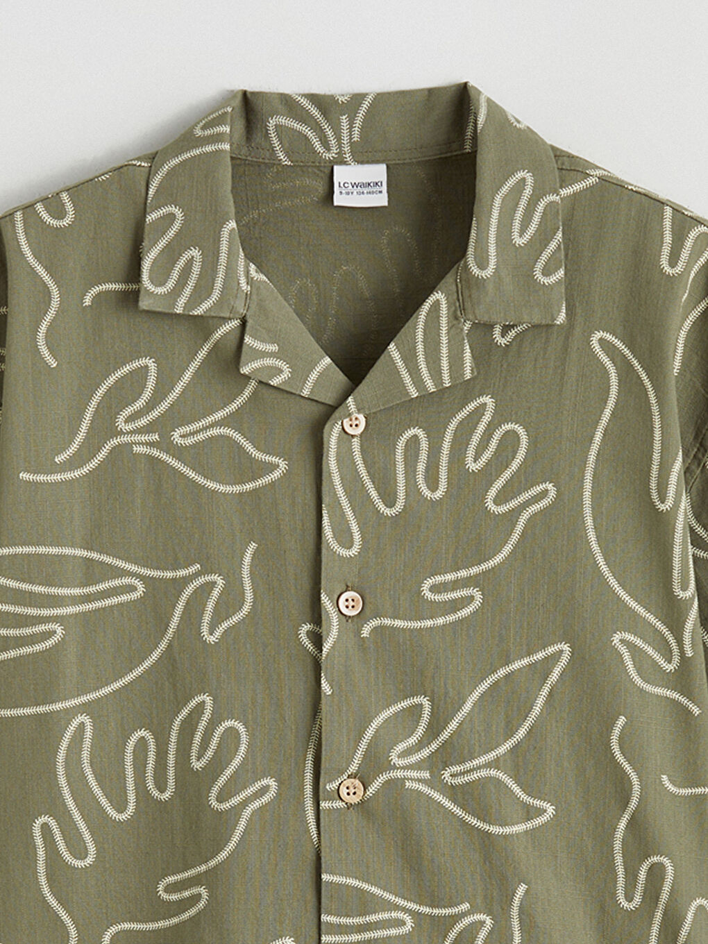 Haki Kısa Kollu Desenli Erkek Çocuk Gömlek-1