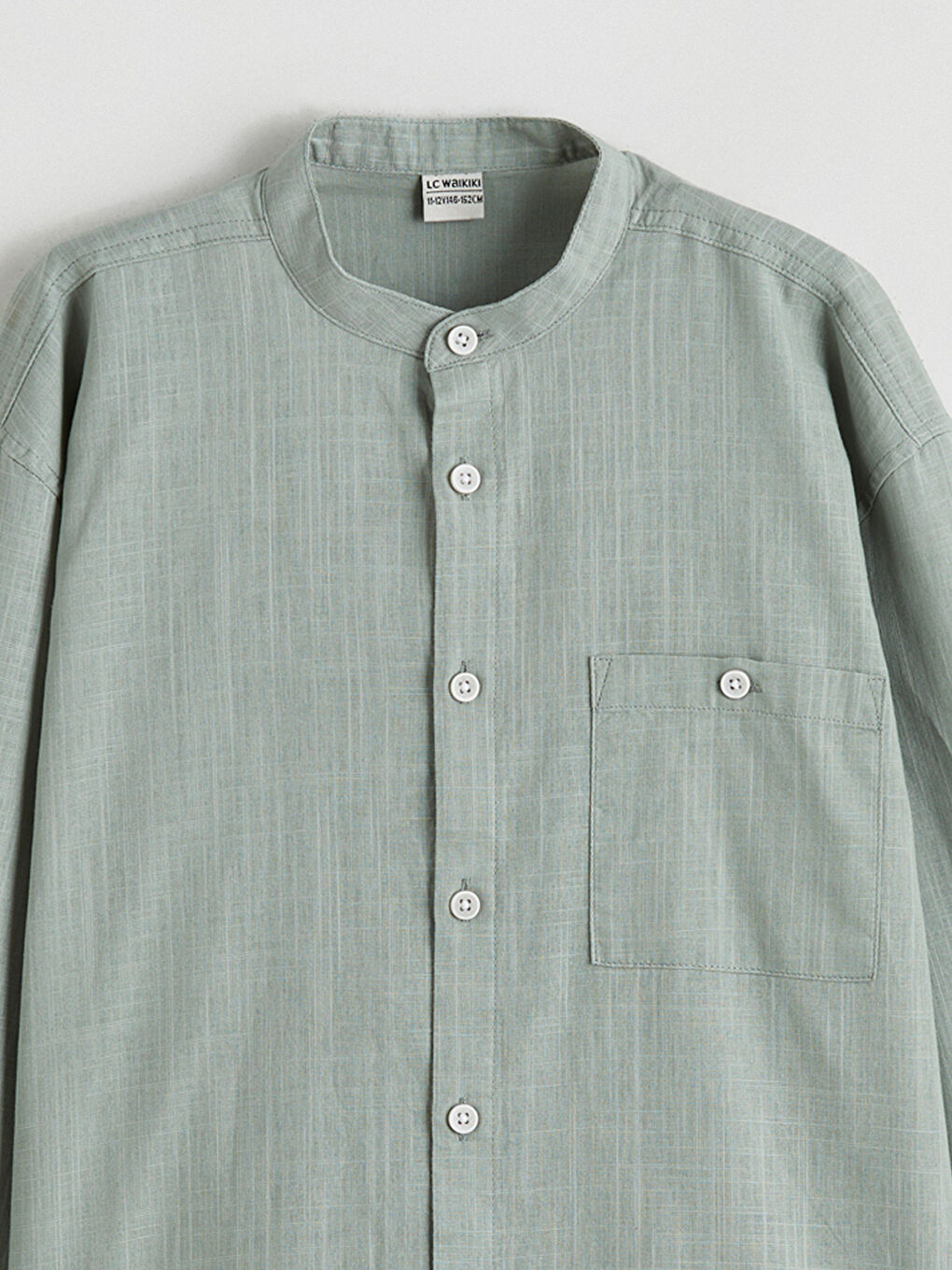 Boys' mandarin collar shirt in a linen look.-1