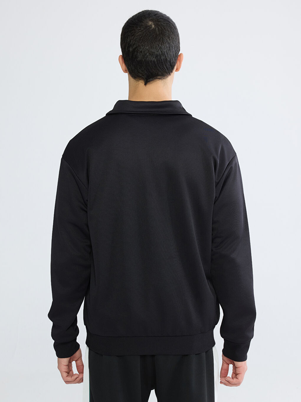 Siyah Polo Yaka Baskılı Erkek Sweatshirt-3