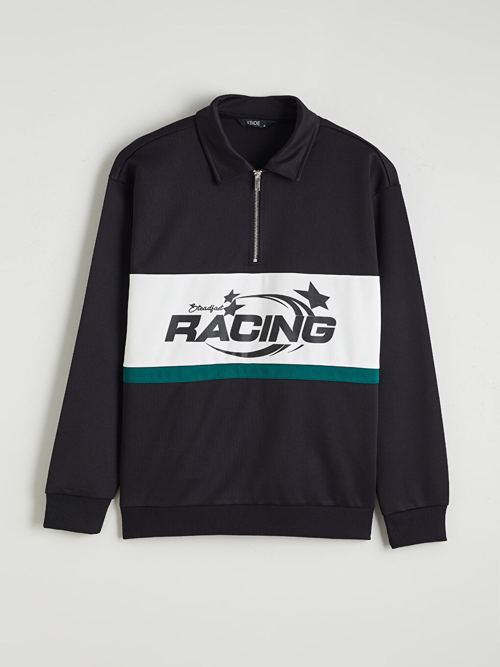 Siyah Polo Yaka Baskılı Erkek Sweatshirt-4