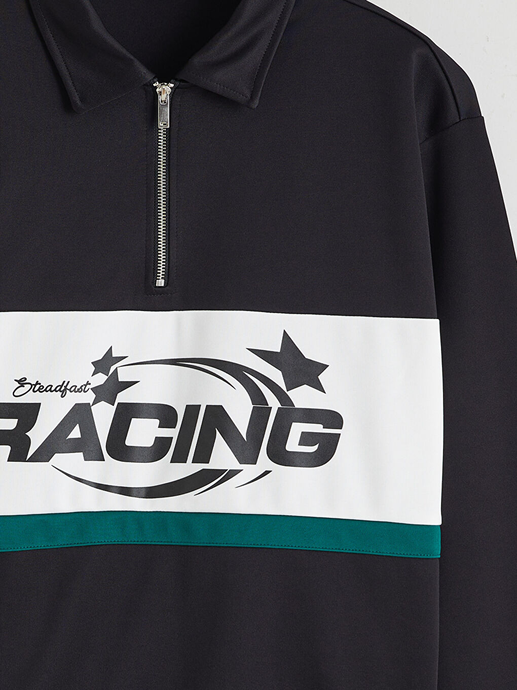 Siyah Polo Yaka Baskılı Erkek Sweatshirt-5