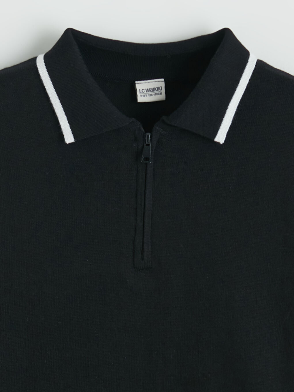 Siyah Polo Yaka Erkek Çocuk Triko Kazak-1