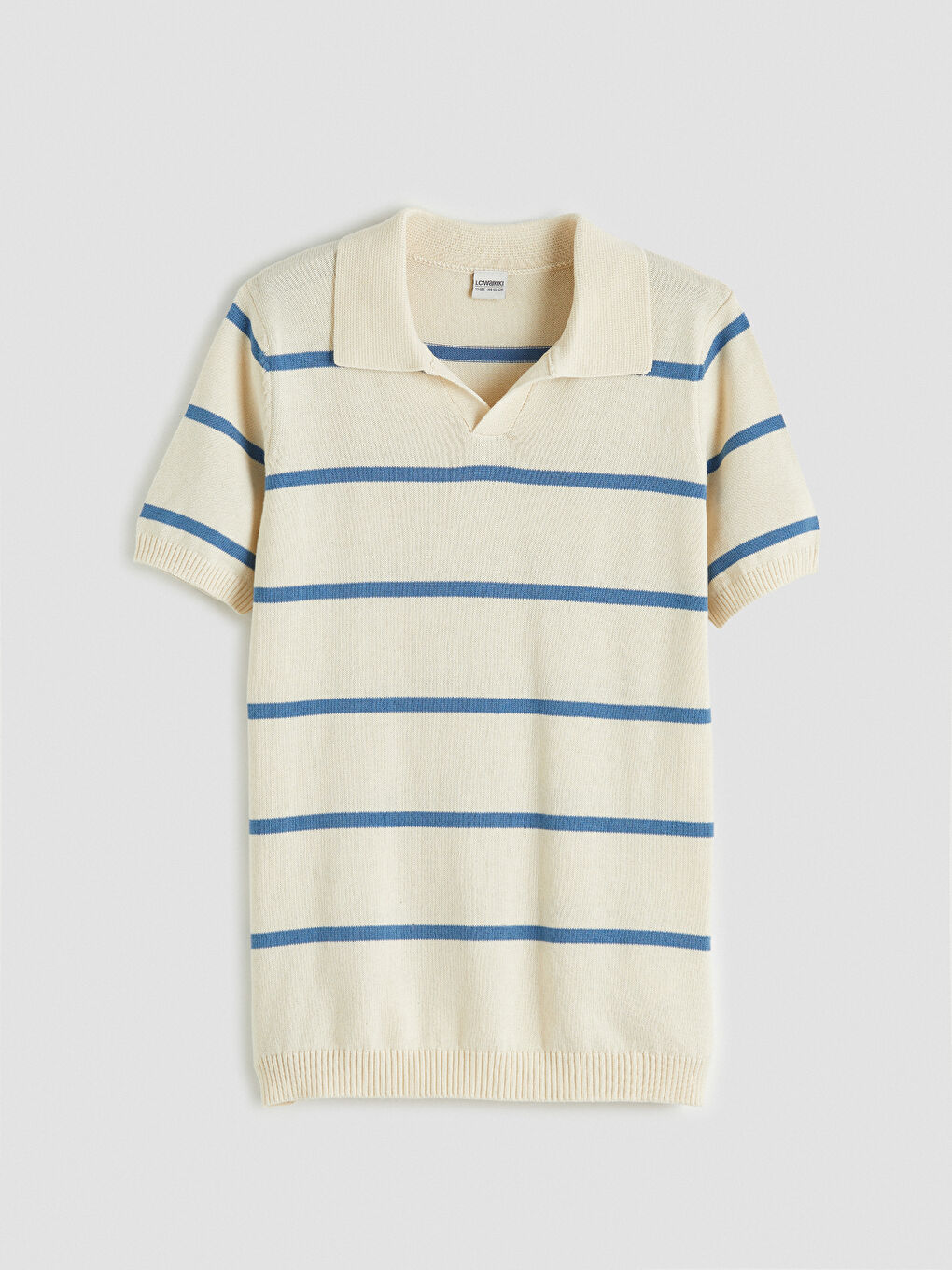 Mavi Polo Yaka Çizgili Erkek Çocuk Triko Kazak