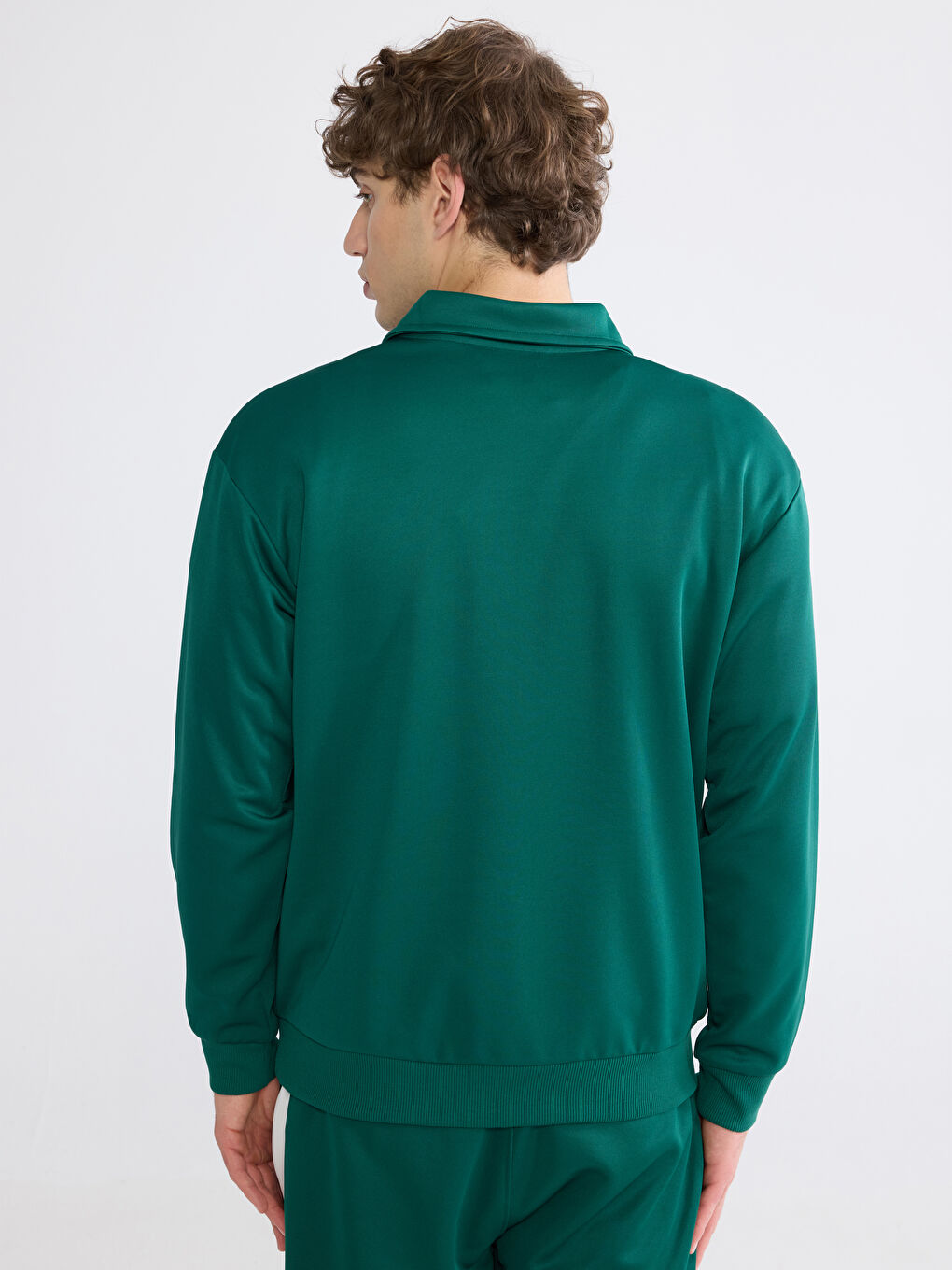 Yeşil Polo Yaka Fermuarlı Baskılı Erkek Sweatshirt-3