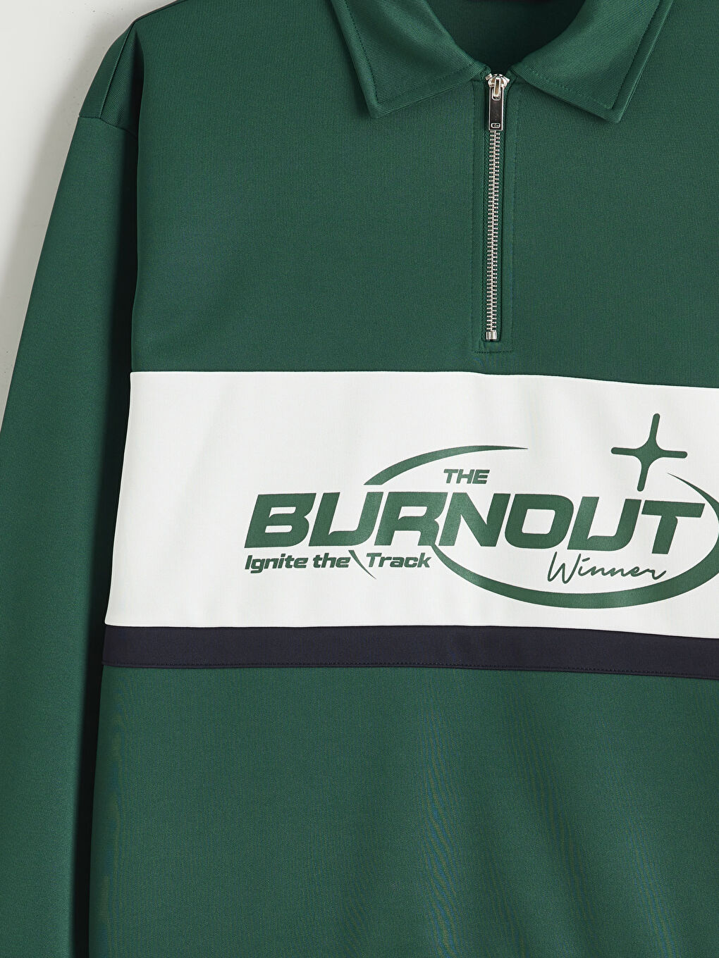 Yeşil Polo Yaka Fermuarlı Baskılı Erkek Sweatshirt-5