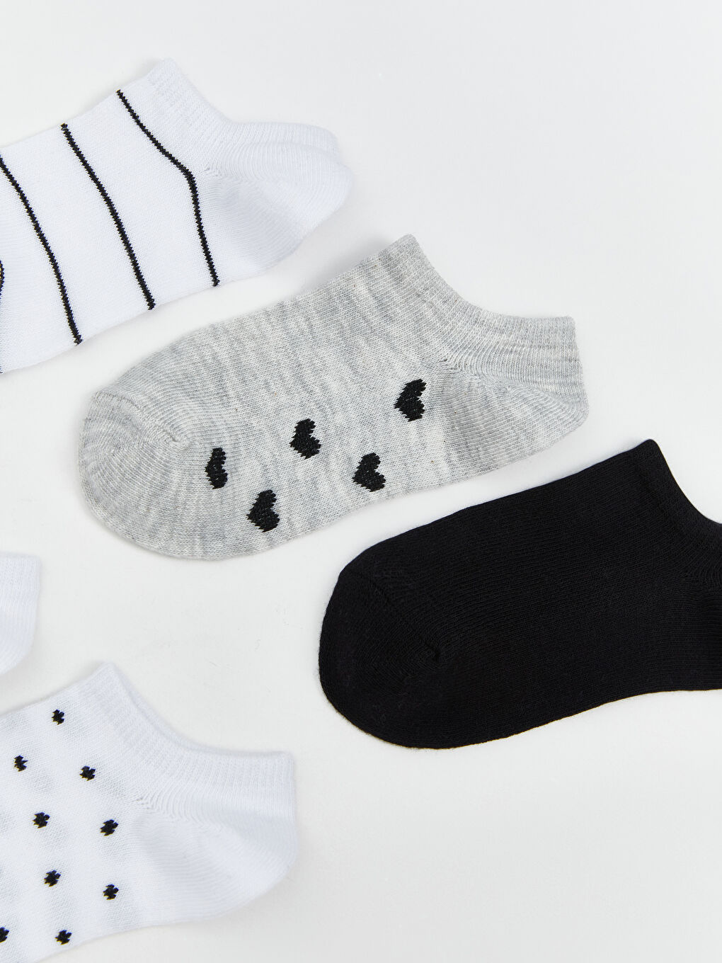 Beyaz Desenli Kız Çocuk Patik Çorap 5'li-1