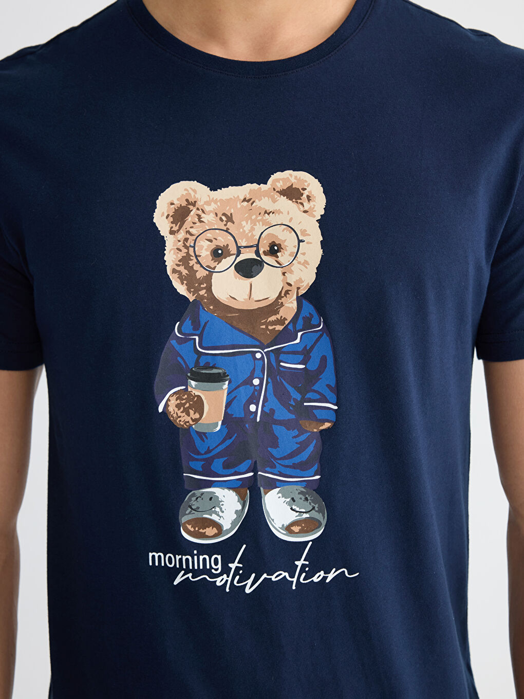 Lacivert Standart Kalıp Ayı Teddy Baskılı Erkek Pijama Takımı-2