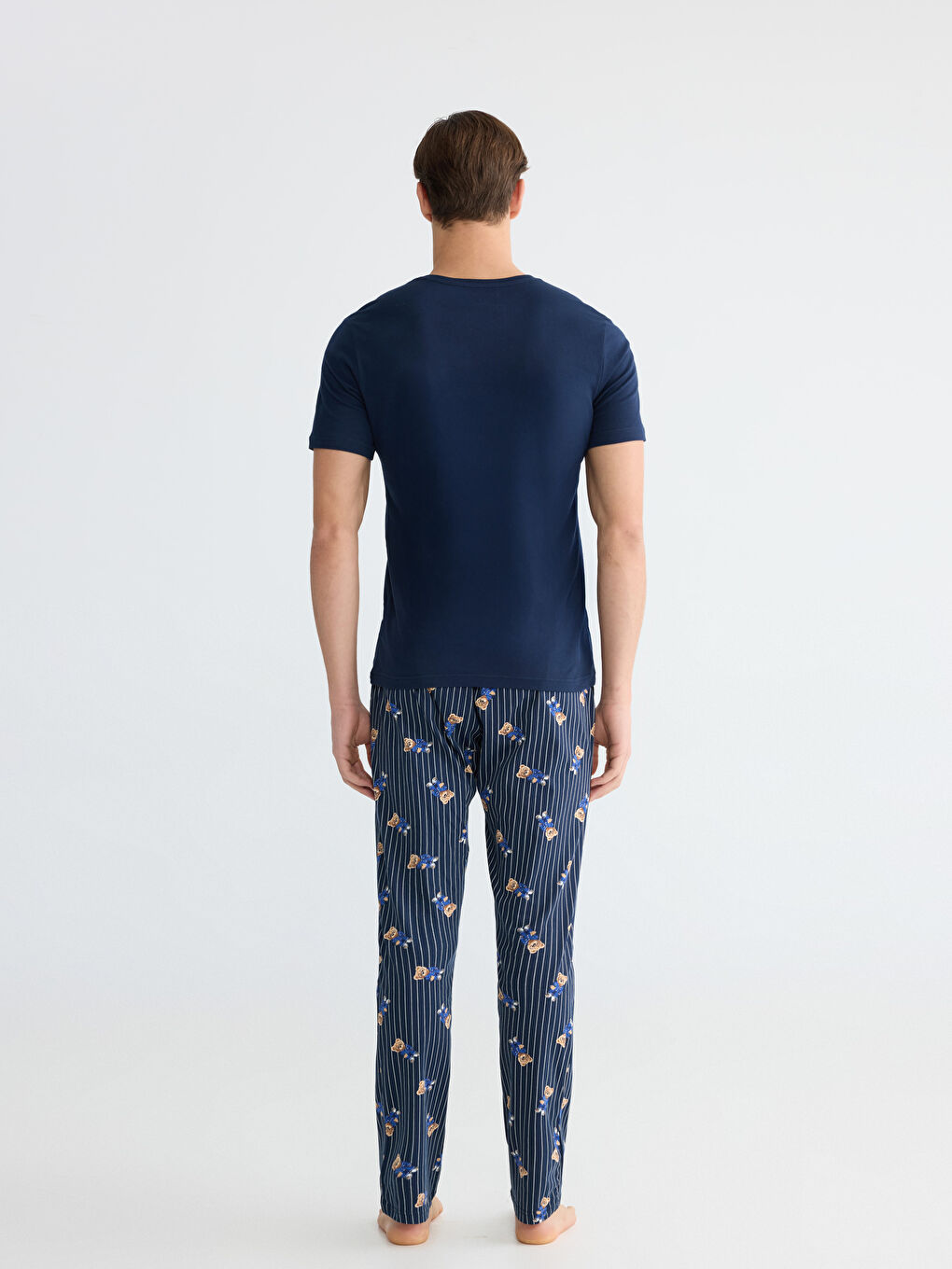 Lacivert Standart Kalıp Ayı Teddy Baskılı Erkek Pijama Takımı-3