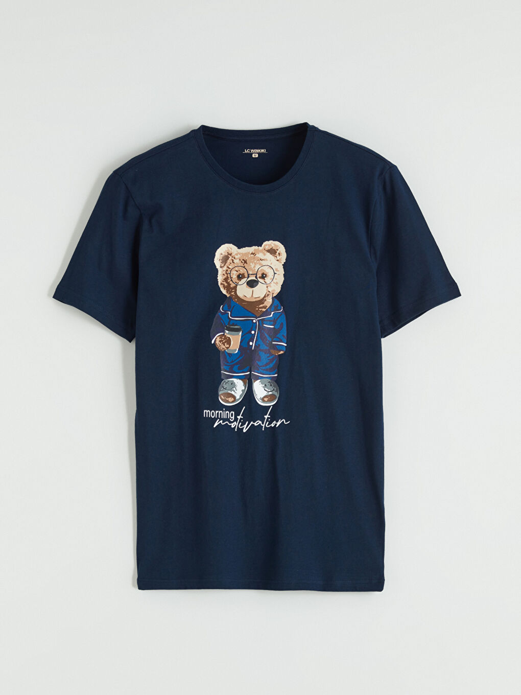 Lacivert Standart Kalıp Ayı Teddy Baskılı Erkek Pijama Takımı-5