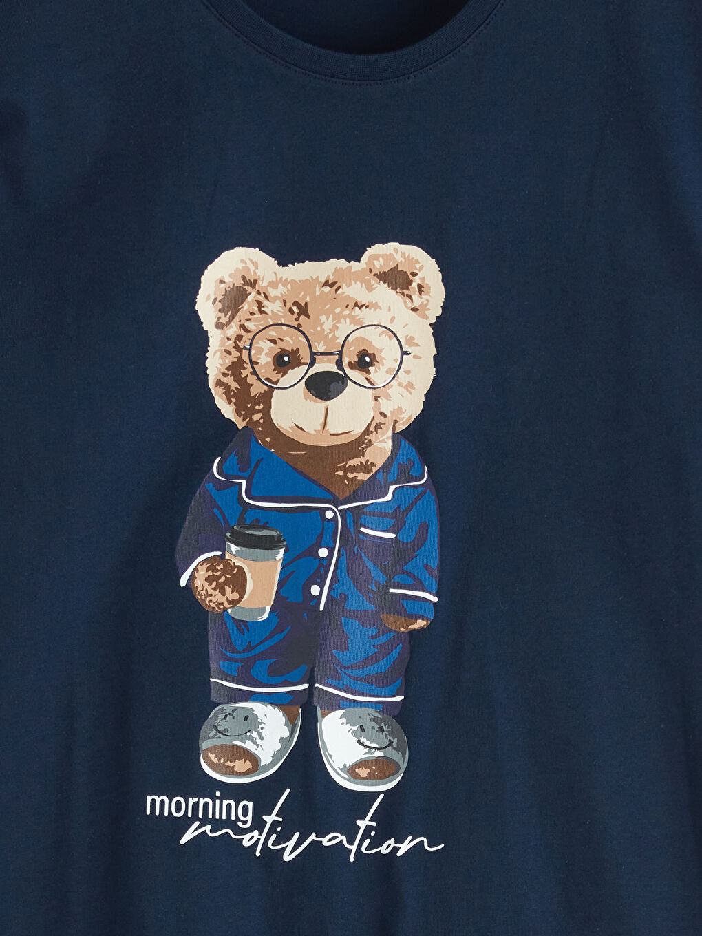 Lacivert Standart Kalıp Ayı Teddy Baskılı Erkek Pijama Takımı-6