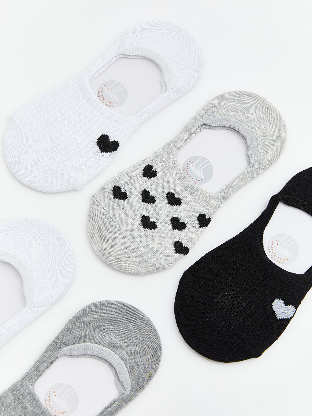 Beyaz Kalp Desenli Kız Çocuk Babet Çorap 5'li-2
